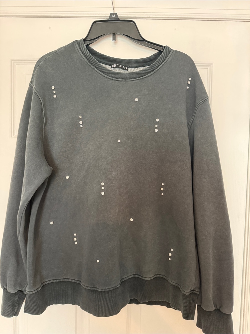 Zara Washed Charcoal Crewneck Sweatshirt with Crystal Dots